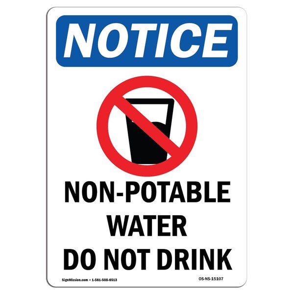 Signmission OSHA Notice, Sign, 7" Height, Non-Potable Water Sign With Symbol, 7" X 5", Portrait OS-NS-D-57-V-15107 - main
